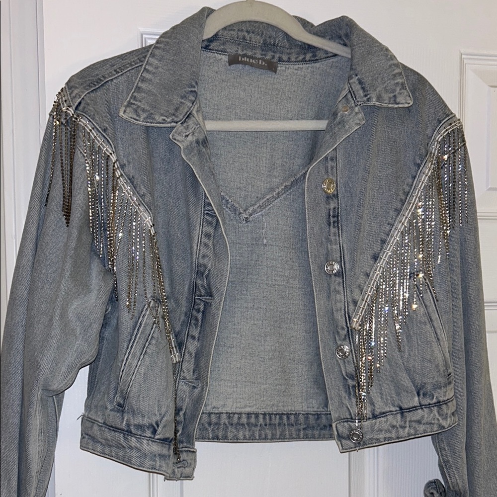 Rhinestone Fringe Jean Jacket